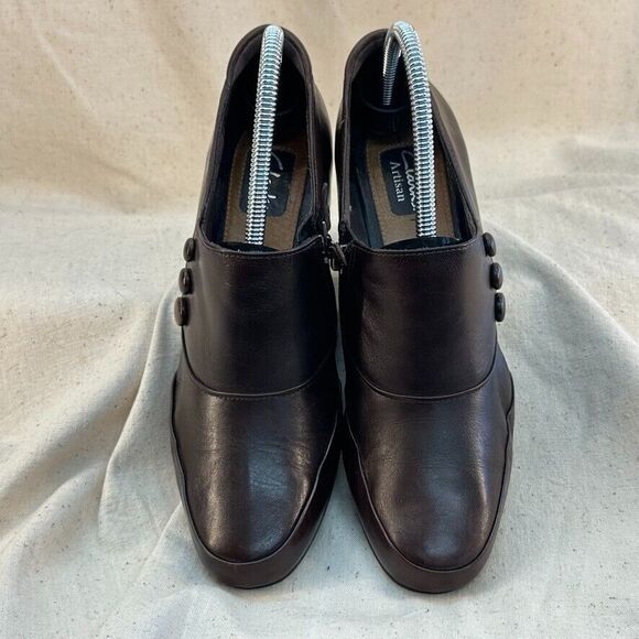 Clarks Women's 9 Vermont Terrace Brown Heels Bootie Shoe Brown Buttons Leather - Picture 8 of 10